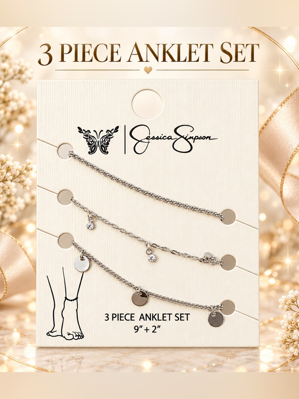 Jessica Simpson 3 Piece Anklet Jewelry Set